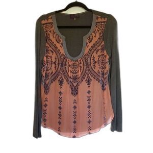 Hale Bob Women’s Top Med Silk Embroidery Long Sleeve Embellished Beaded Top